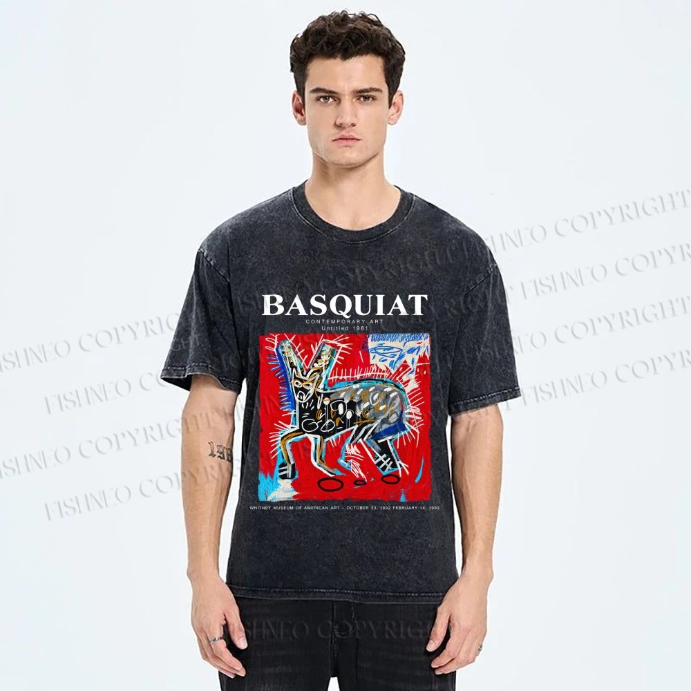 Unisex Jean-Michel Basquiat Red Rabbit Printed Washed Tee