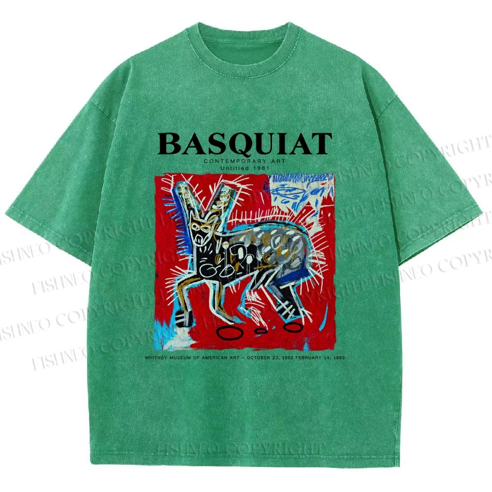 Unisex Jean-Michel Basquiat Red Rabbit Printed Washed Tee