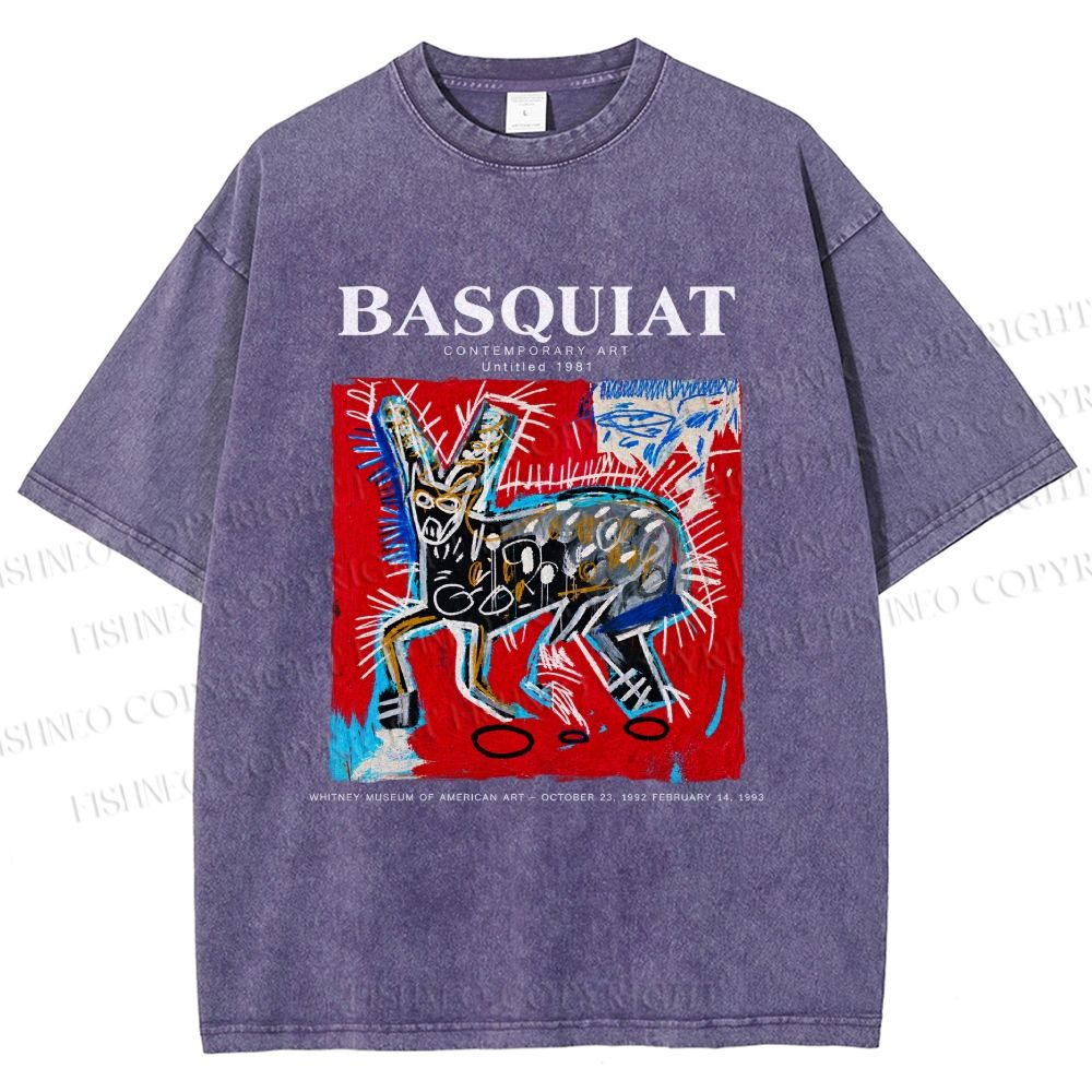 Unisex Jean-Michel Basquiat Red Rabbit Printed Washed Tee