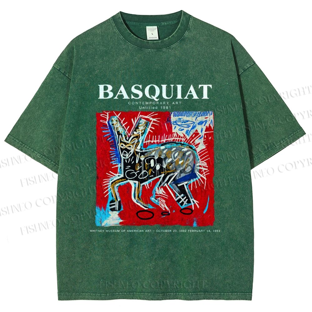 Unisex Jean-Michel Basquiat Red Rabbit Printed Washed Tee