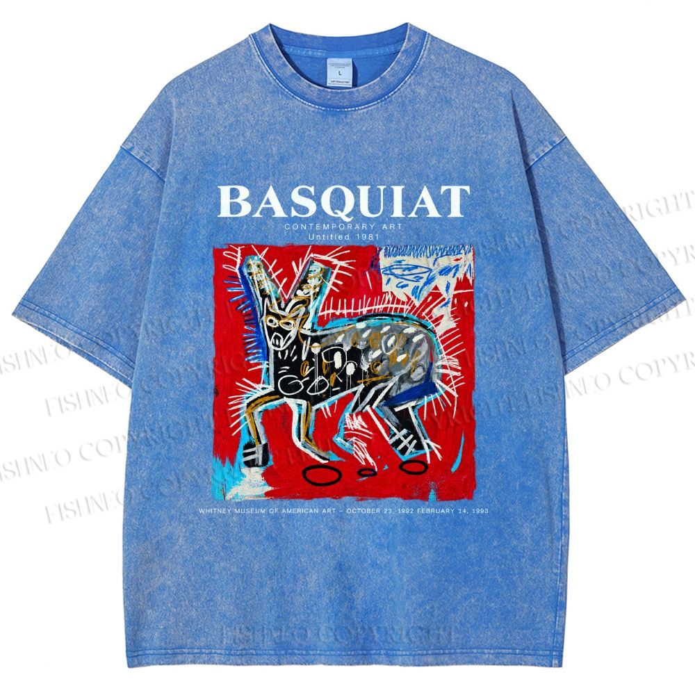 Unisex Jean-Michel Basquiat Red Rabbit Printed Washed Tee