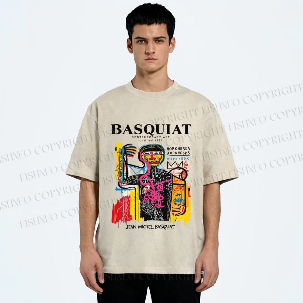 Unisex Jean-Michel Basquiat Versus Medici Printed Washed Tee