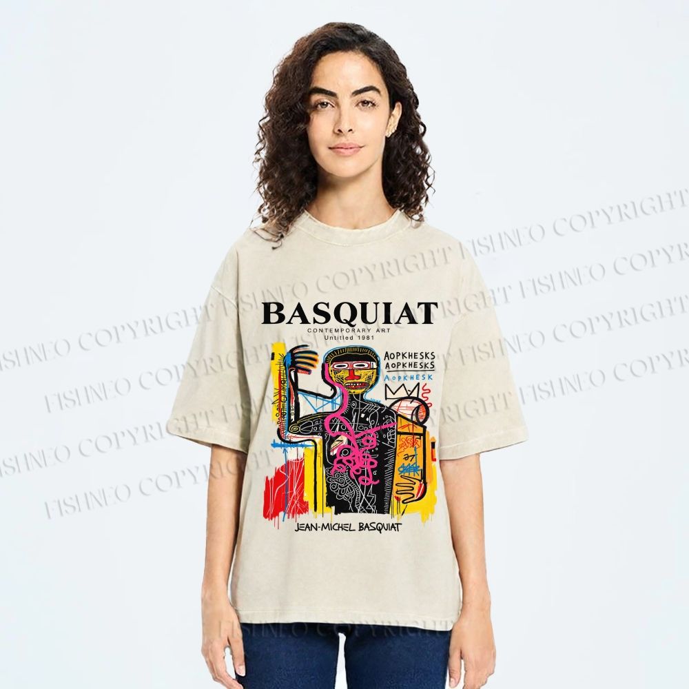 Unisex Jean-Michel Basquiat Versus Medici Printed Washed Tee
