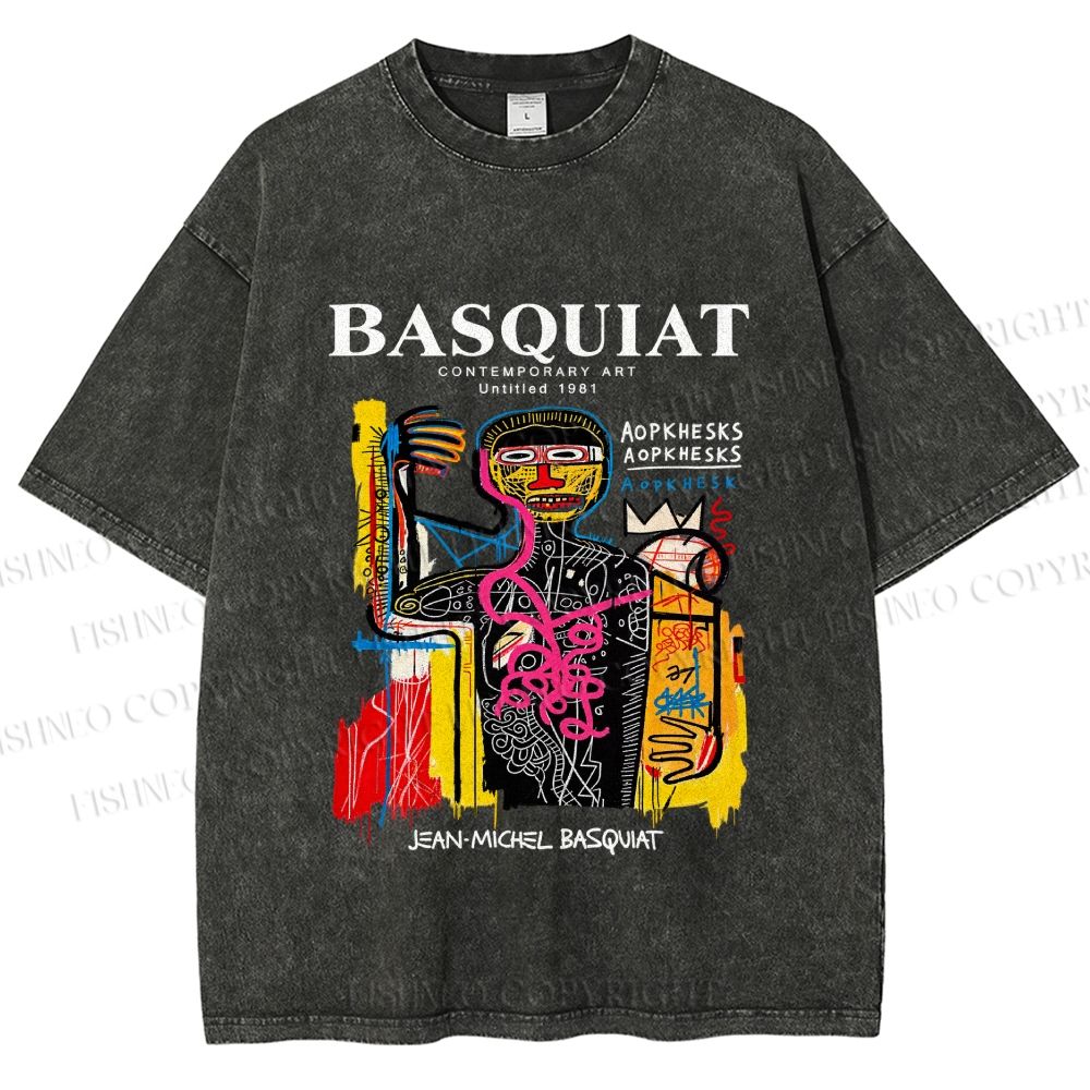 Unisex Jean-Michel Basquiat Versus Medici Printed Washed Tee