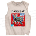 Unisex Jean-Michel Basquiat Red Rabbit Printed Washed Tank Top