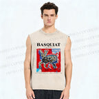Unisex Jean-Michel Basquiat Red Rabbit Printed Washed Tank Top