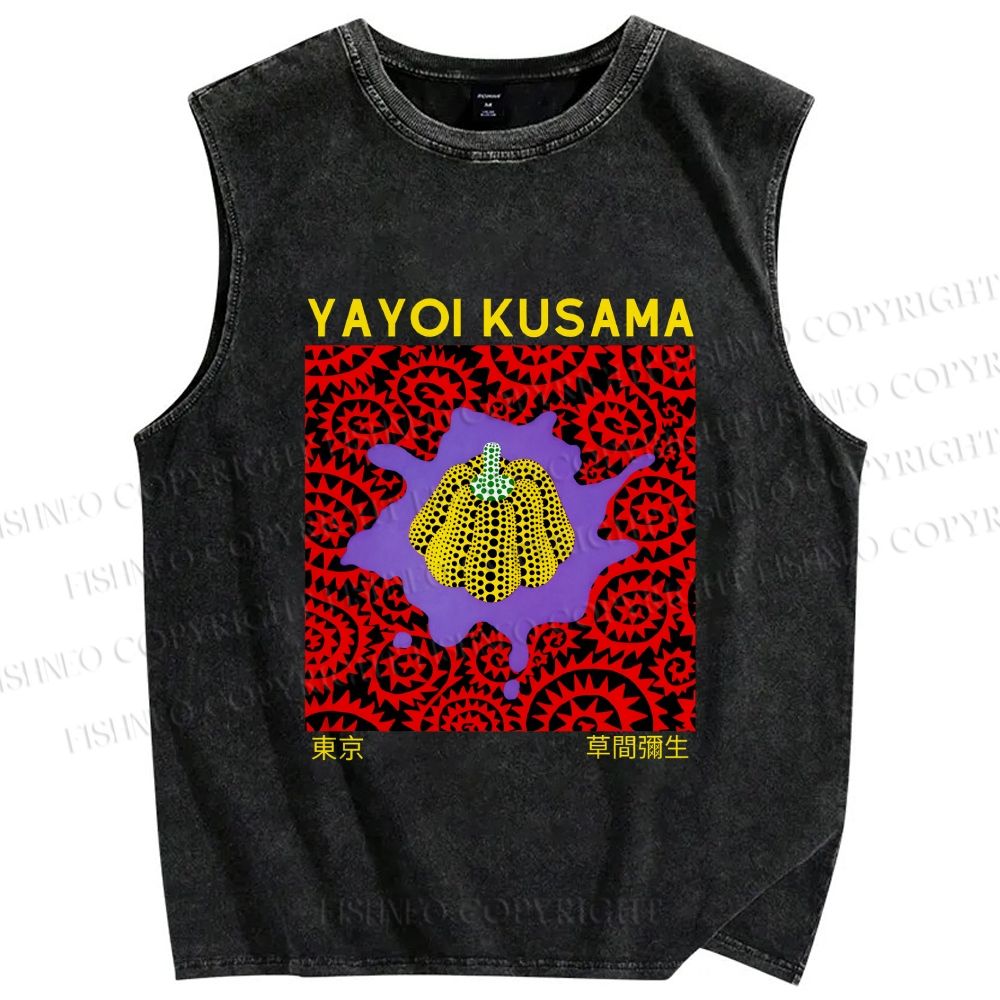 Unisex Yayoi Kusama Pumpkin Printed Washed Tank Top