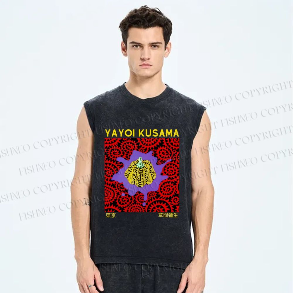 Unisex Yayoi Kusama Pumpkin Printed Washed Tank Top