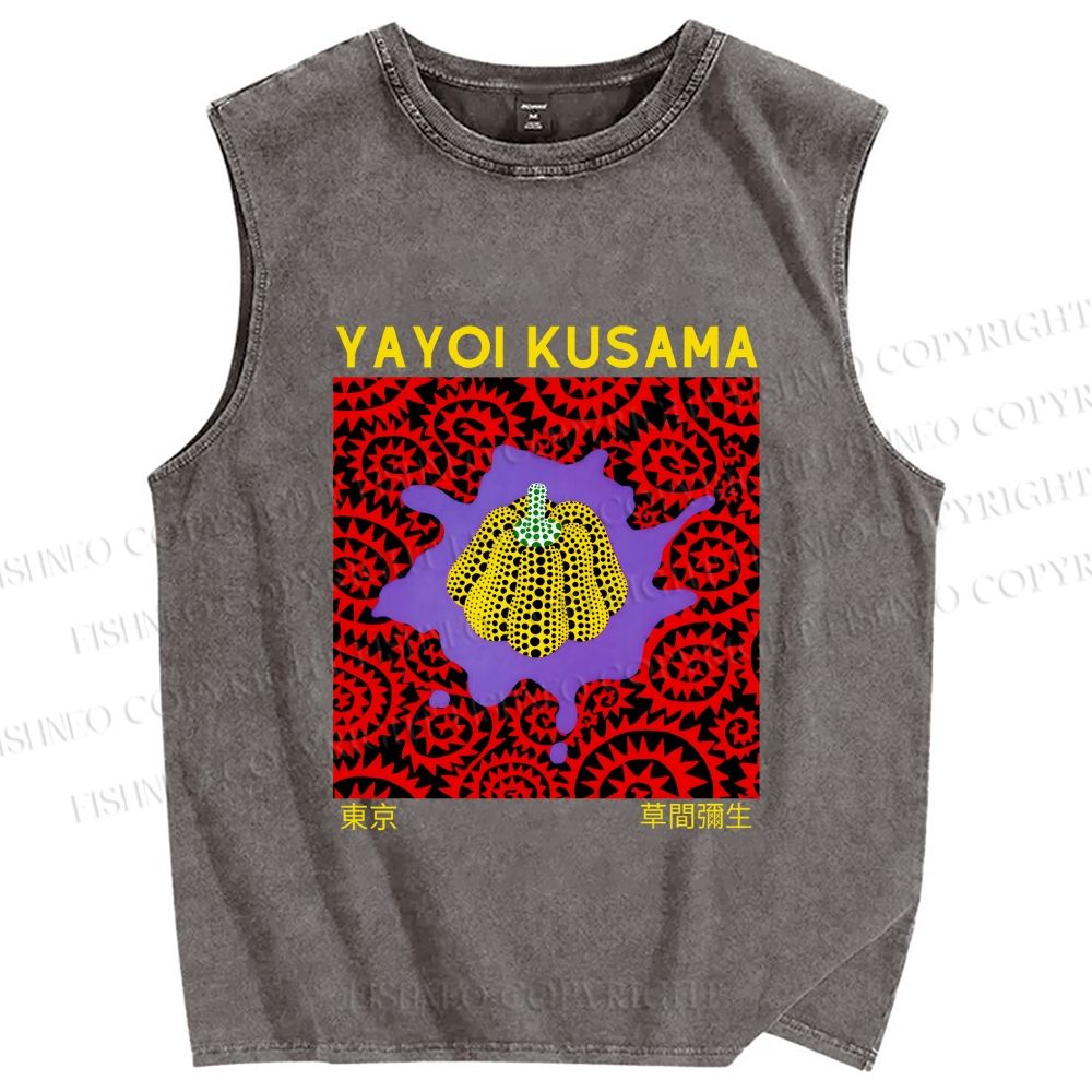 Unisex Yayoi Kusama Pumpkin Printed Washed Tank Top