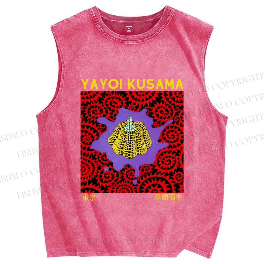 Unisex Yayoi Kusama Pumpkin Printed Washed Tank Top