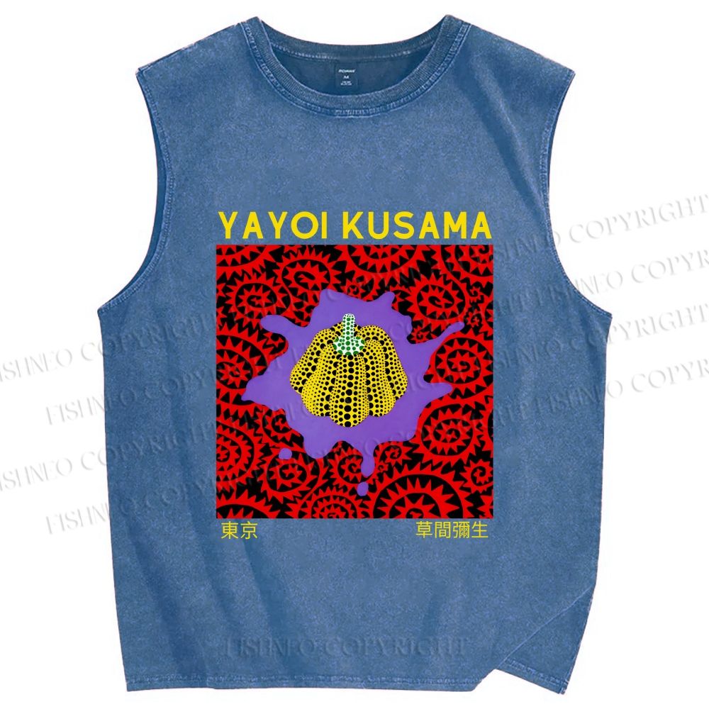 Unisex Yayoi Kusama Pumpkin Printed Washed Tank Top