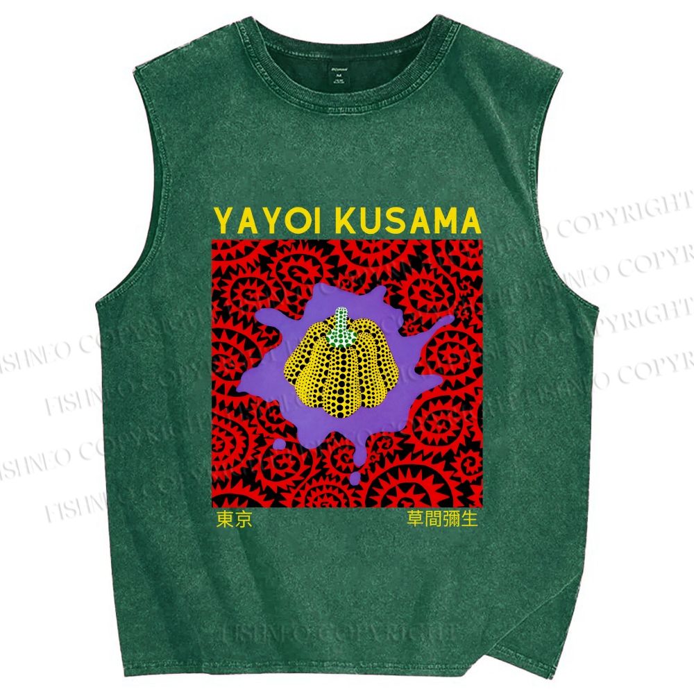 Unisex Yayoi Kusama Pumpkin Printed Washed Tank Top