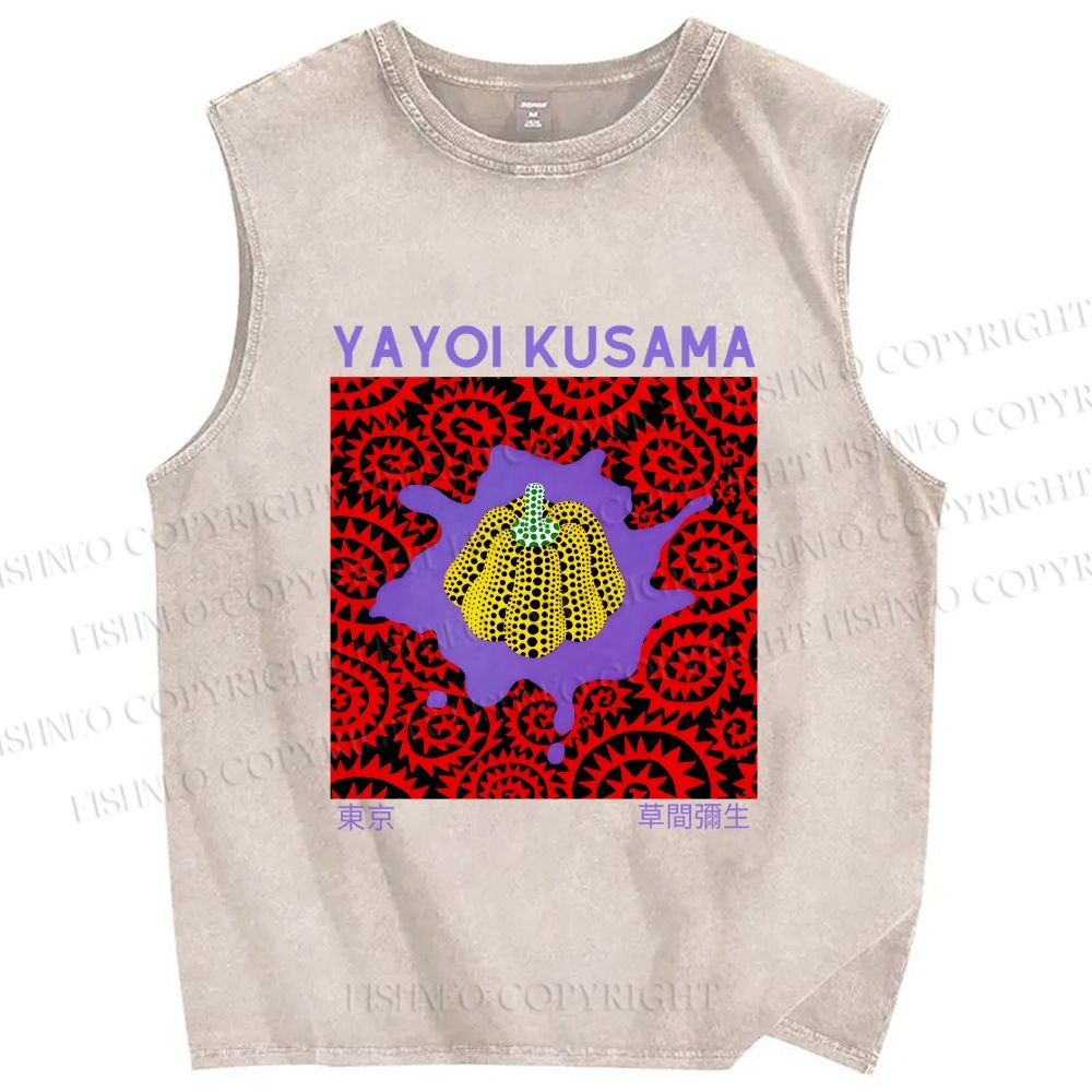 Unisex Yayoi Kusama Pumpkin Printed Washed Tank Top