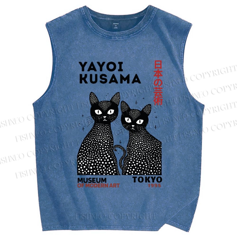 Unisex Yayoi Kusama Cat Printed Washed Tank Top
