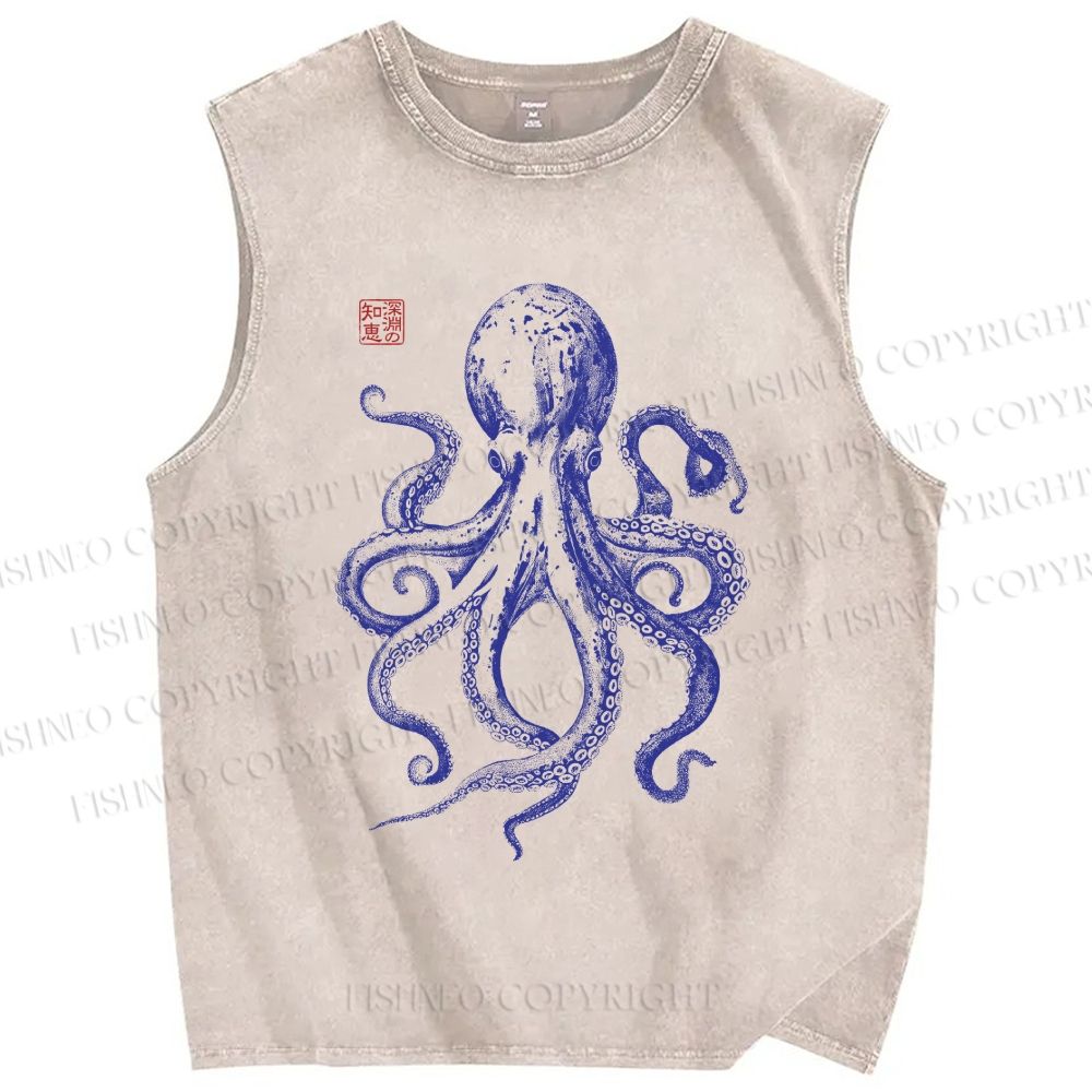 Unisex Octopus Printed Washed Tank Top