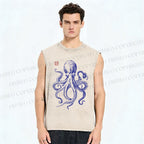 Unisex Octopus Printed Washed Tank Top