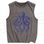 Unisex Octopus Printed Washed Tank Top
