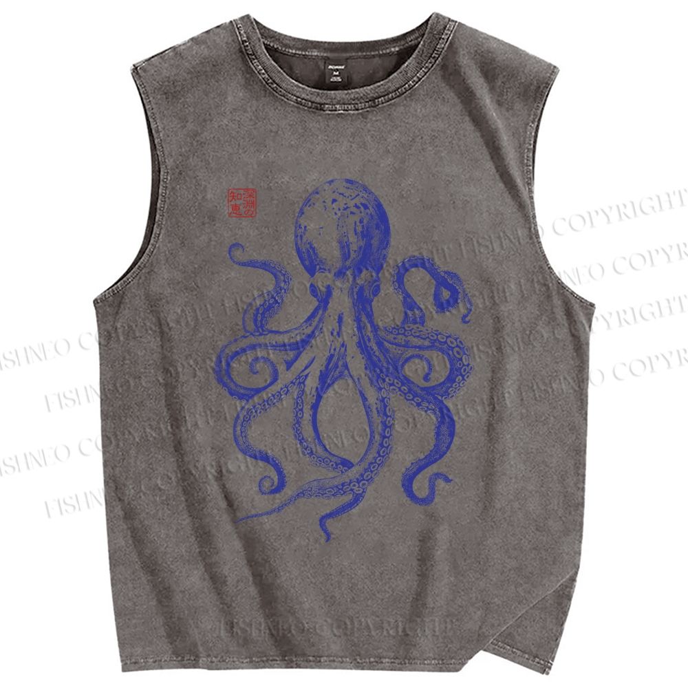 Unisex Octopus Printed Washed Tank Top