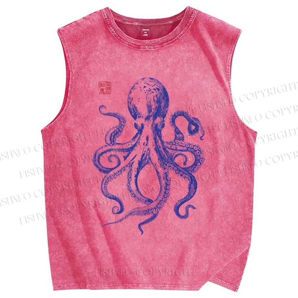 Unisex Octopus Printed Washed Tank Top