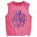 Unisex Octopus Printed Washed Tank Top
