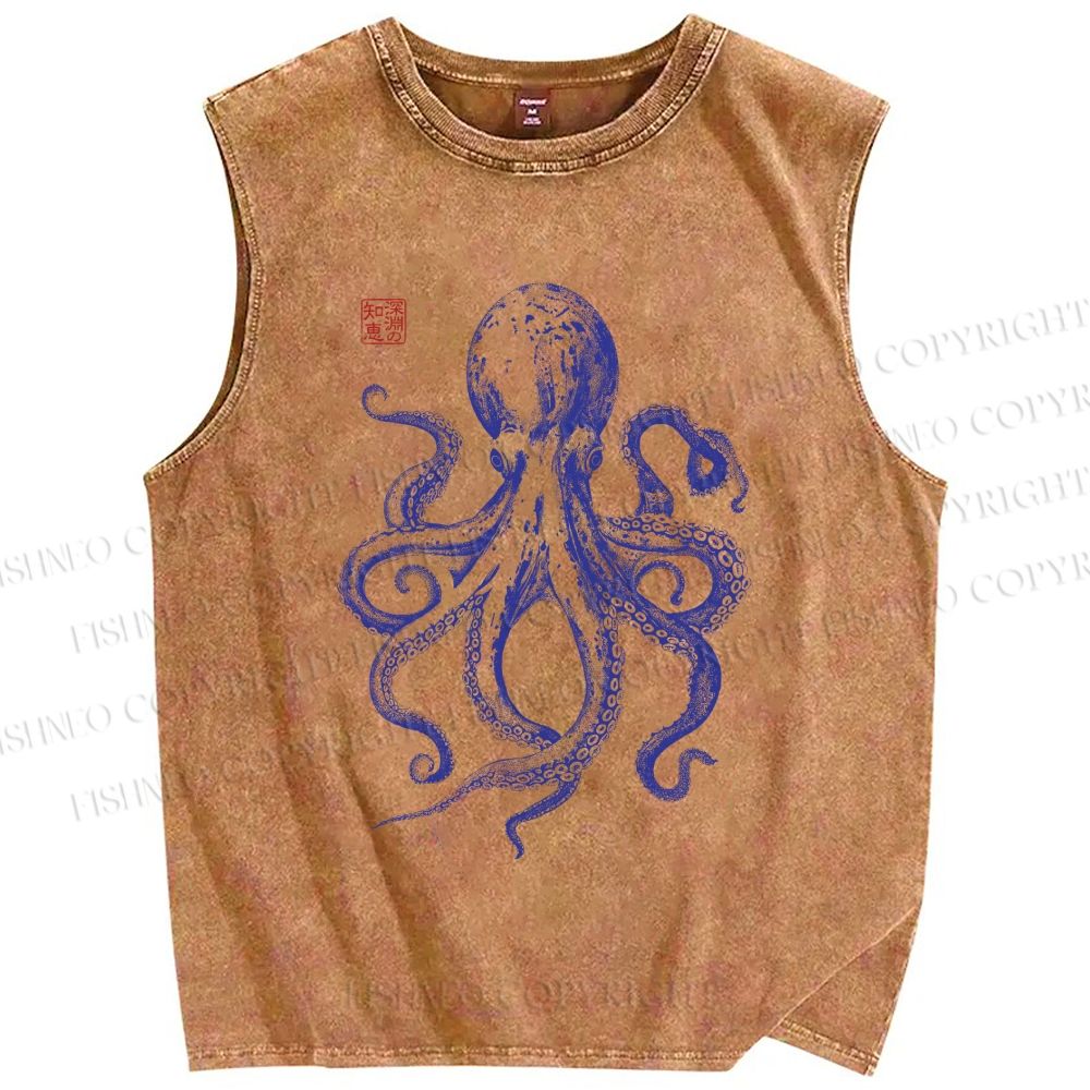Unisex Octopus Printed Washed Tank Top
