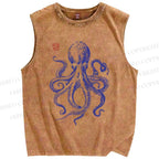 Unisex Octopus Printed Washed Tank Top