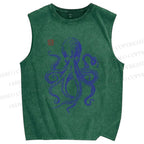 Unisex Octopus Printed Washed Tank Top