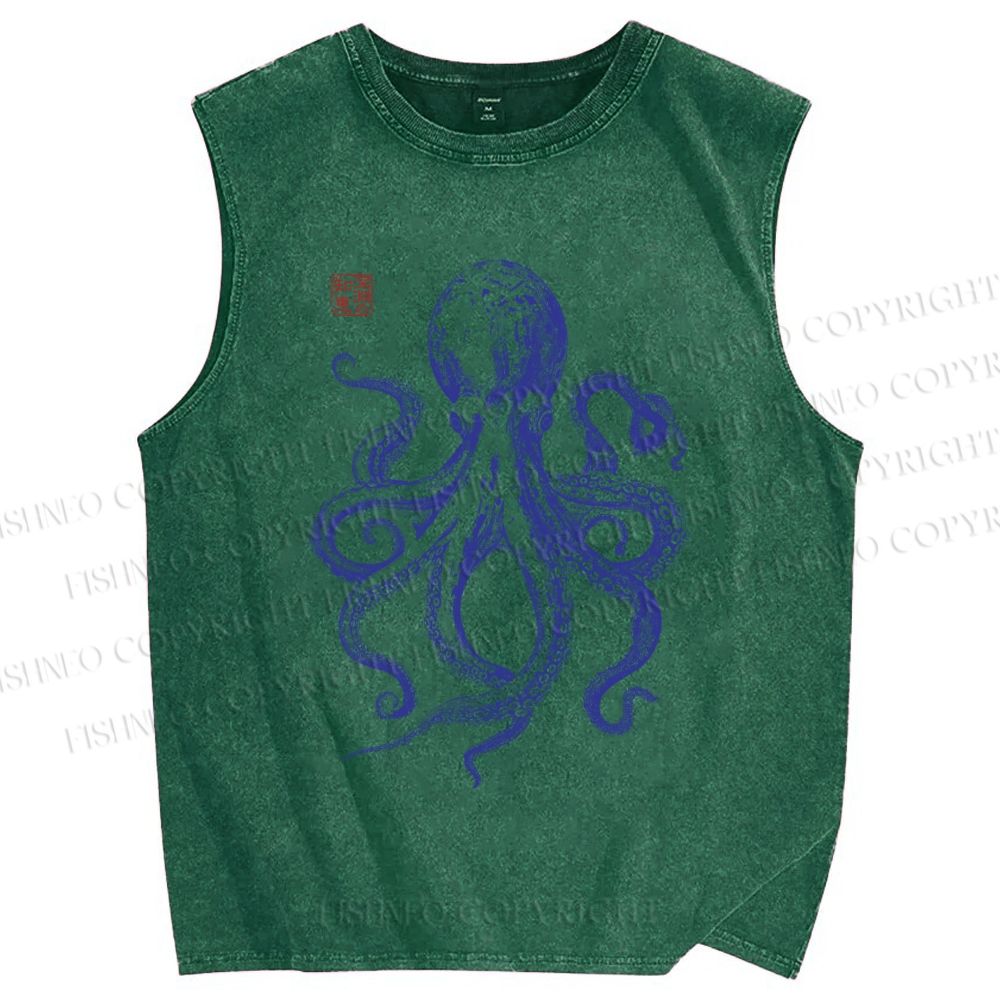 Unisex Octopus Printed Washed Tank Top