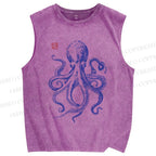 Unisex Octopus Printed Washed Tank Top