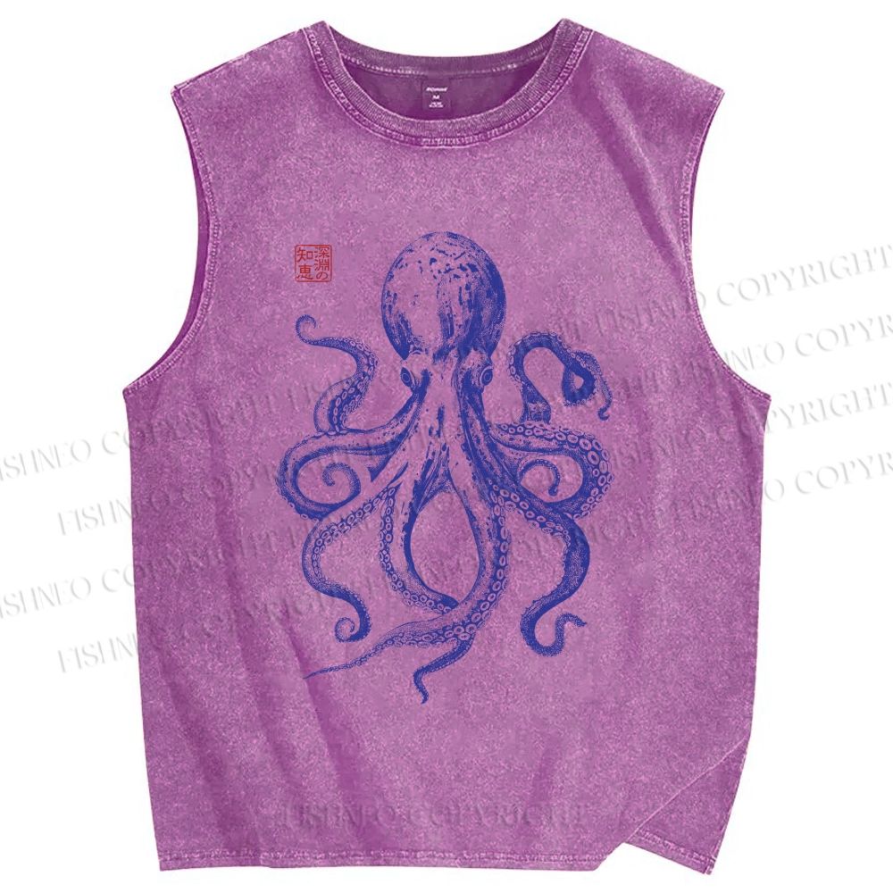 Unisex Octopus Printed Washed Tank Top