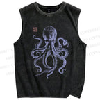Unisex Octopus Printed Washed Tank Top