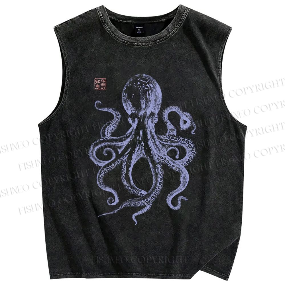 Unisex Octopus Printed Washed Tank Top
