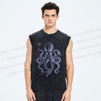 Unisex Octopus Printed Washed Tank Top