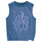 Unisex Octopus Printed Washed Tank Top