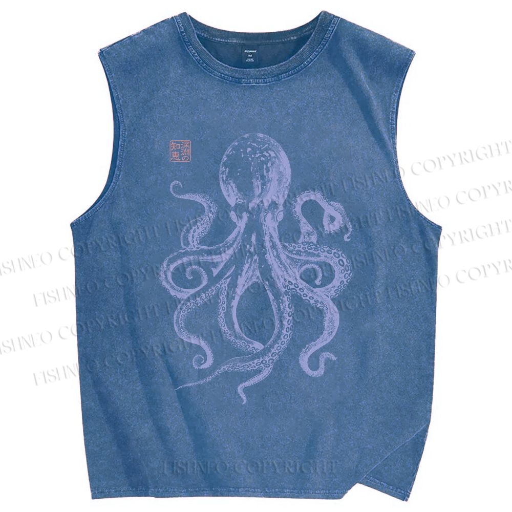 Unisex Octopus Printed Washed Tank Top