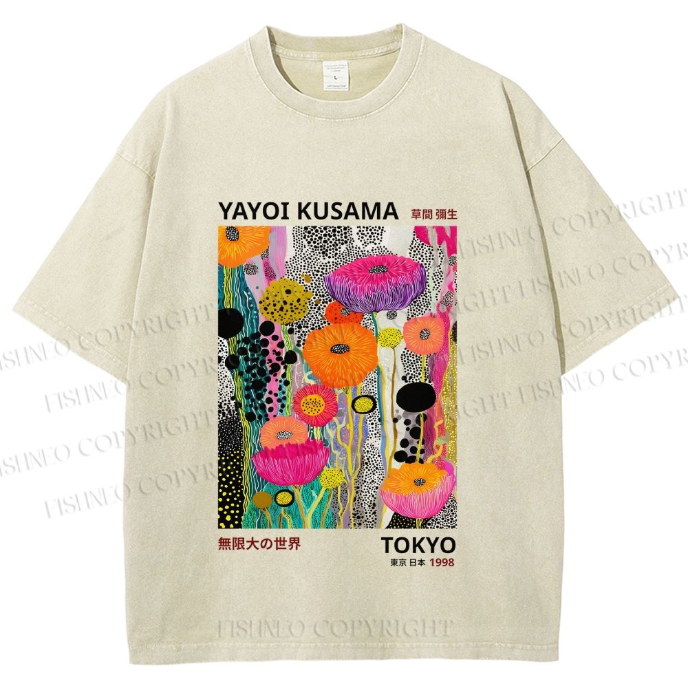 Unisex Yayoi Kusama Flower Printed Washed Tee