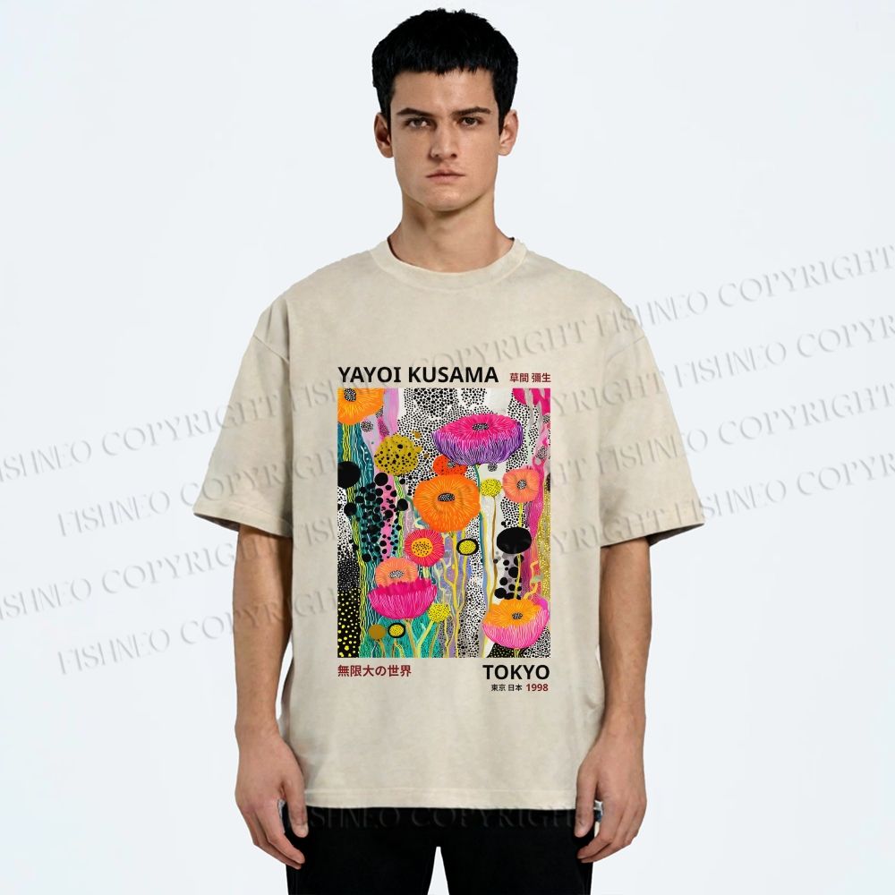 Unisex Yayoi Kusama Flower Printed Washed Tee