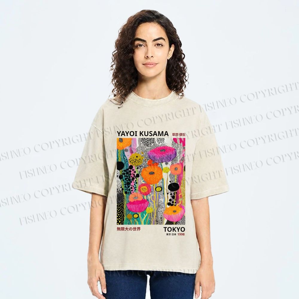 Unisex Yayoi Kusama Flower Printed Washed Tee