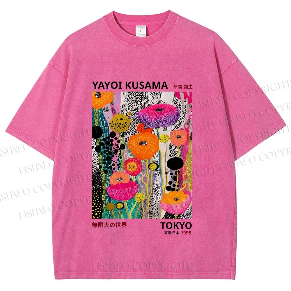 Unisex Yayoi Kusama Flower Printed Washed Tee