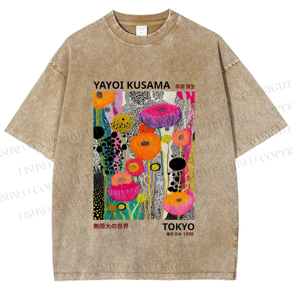 Unisex Yayoi Kusama Flower Printed Washed Tee