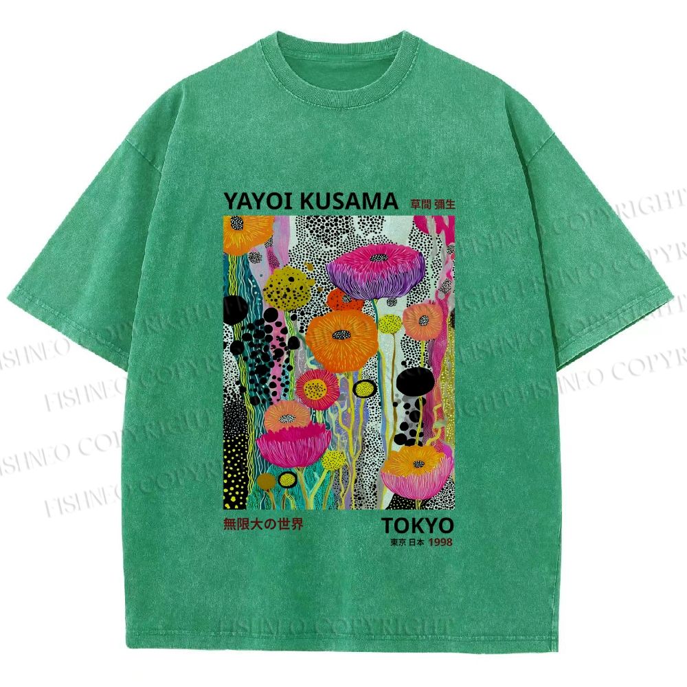 Unisex Yayoi Kusama Flower Printed Washed Tee