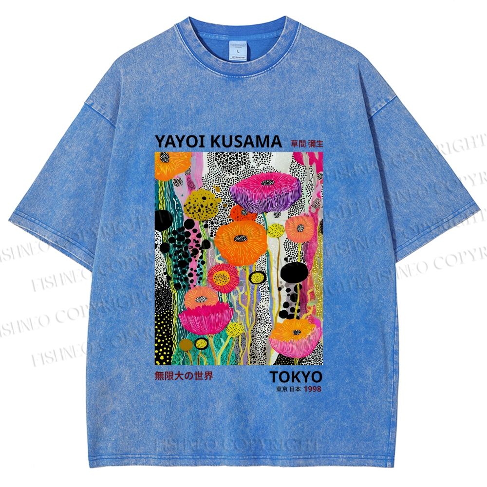 Unisex Yayoi Kusama Flower Printed Washed Tee