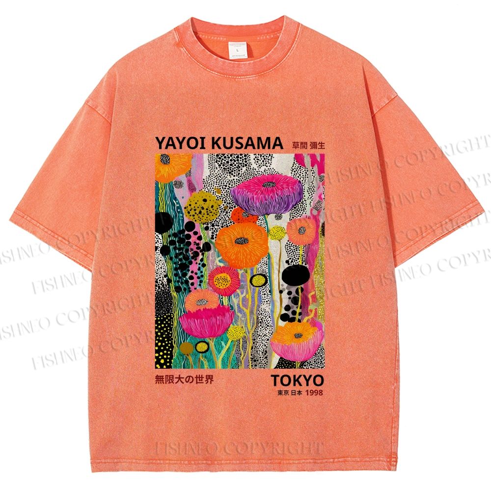 Unisex Yayoi Kusama Flower Printed Washed Tee
