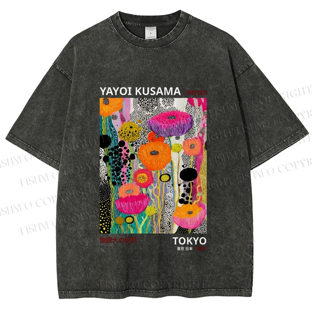 Unisex Yayoi Kusama Flower Printed Washed Tee