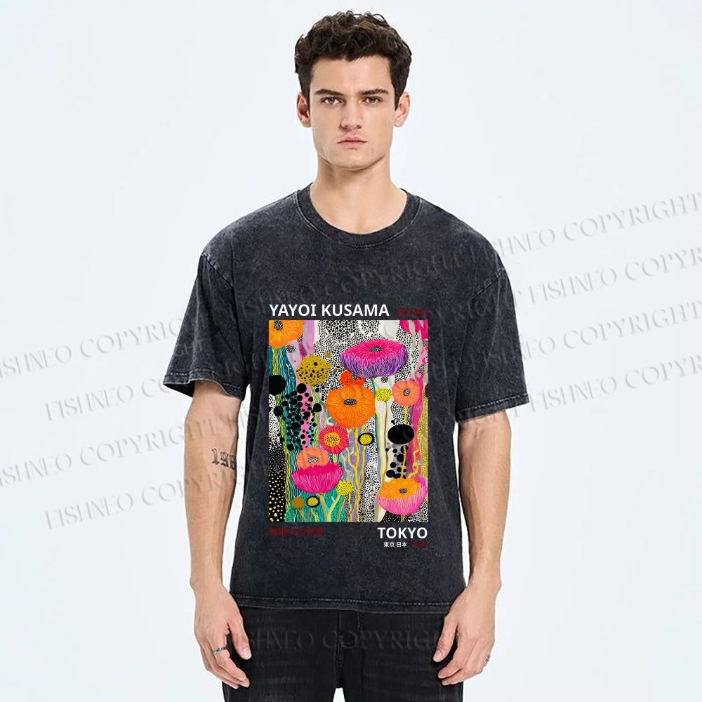 Unisex Yayoi Kusama Flower Printed Washed Tee