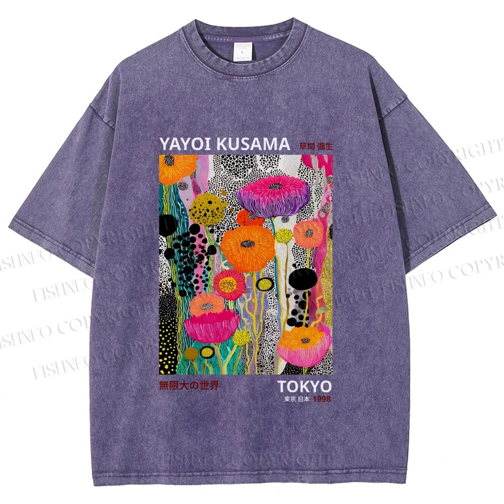 Unisex Yayoi Kusama Flower Printed Washed Tee