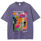 Unisex Yayoi Kusama Flower Printed Washed Tee