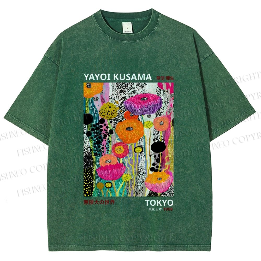 Unisex Yayoi Kusama Flower Printed Washed Tee