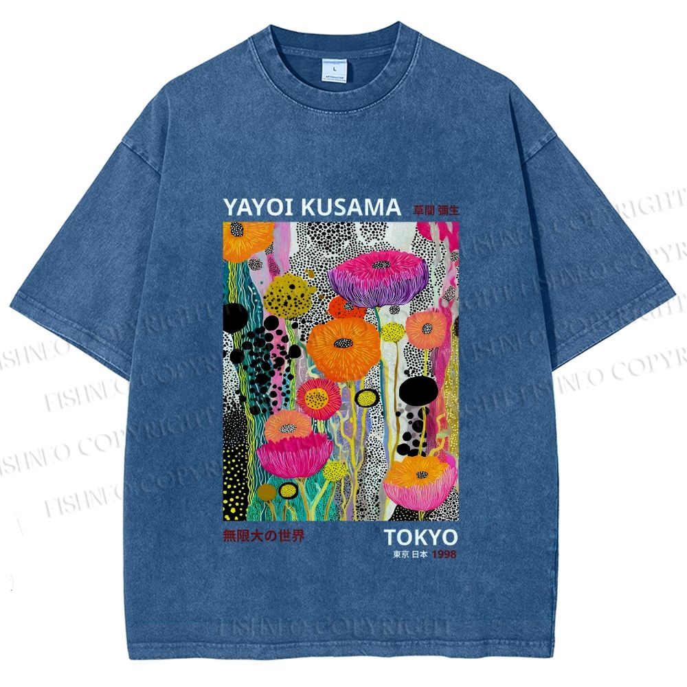 Unisex Yayoi Kusama Flower Printed Washed Tee