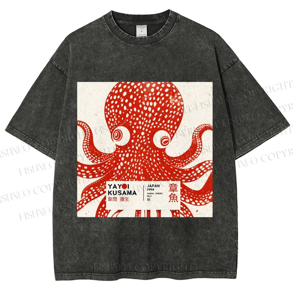 Unisex Yayoi Kusama Octopus Printed Washed Tee